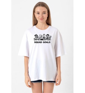Horror Movie Squad Goals Beyaz Kadın Oversize Tshirt