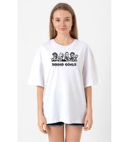 Horror Movie Squad Goals Beyaz Kadın Oversize Tshirt