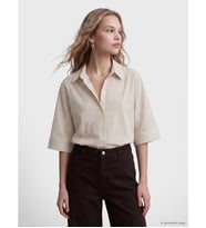 LCW Vision Bej Çizgili Oversize Kadın Gömlek
