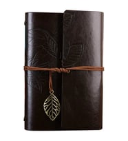 Büyük Yaprak Desenli Deri Defter Koyu Kahverengi
