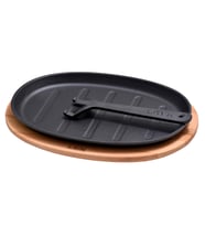 Lava Döküm Oval Fajita Tabağı Kayın Servis Ahşabı Ölçü 18x28cm. (Harici tava tutucu dahil değildir.)
