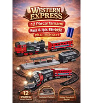 Western Express Pilli Tren Seti 12 Parça Işıklı Hareketli Klasik Tren Macerası