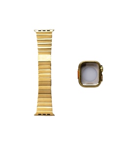 Apple Watch 44mm Uyumlu Zore KRD-126 Sert Kasa Koruyuculu Metal Kordon (Gold)