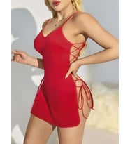 Arias Closet Kırmızı Yanları İp Detaylı Fantezi Gecelik