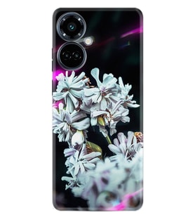 Camon 19 Pro Kılıf Resimli Desenli Silikon Platinium Series Beyaz Çiçekler 1888
