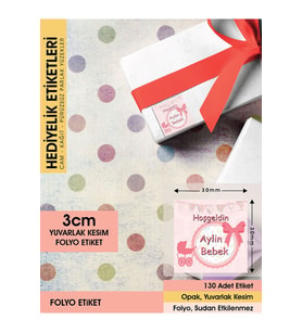 Fiyonklu Doğum Günü Etiketi - 3cm - 130 Adet Folyo Sticker