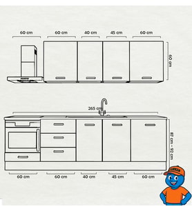 265 cm Mutfak Dolabı  MDF Kapak Tezgah Dahil YRKN265 101 (Kırmızı)
