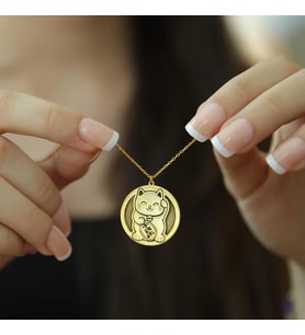 Kişiye Özel 925 Ayar Gümüş Çin Şans Kedisi Model Kolye (Gold)