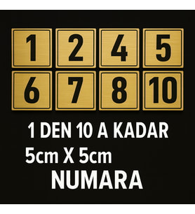 Metal Numara Seti 1’den 10’a – 5x5cm Altın Renk Etiket Levha
