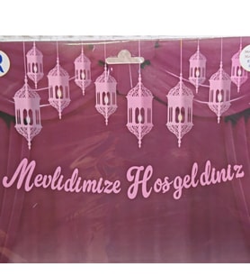 Mevlidimize Hoş Geldiniz Banner Yazı Mevlüt Süsleri Pembe-