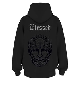 Oversize 'Blessed' Baskılı Kapşonlu Hoodie Sweatshirt (Siyah)