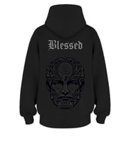 Oversize 'Blessed' Baskılı Kapşonlu Hoodie Sweatshirt (Siyah)