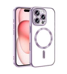 Apple iPhone 16 Pro için Magsafe ile uyumlu Kılıf Kamera Lensli Korumalı Şeffaf (Lila)