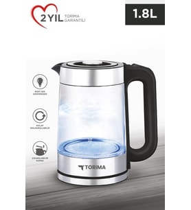 Torima TY-083-18X29A Cam Ledli Kettle 1500W 1.8L Su Isıtıcı (Beyaz)
