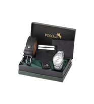 Polo Air Klasik Metal Kordon Erkek Kol Saati Cüzdan Kemer Kartlık Çakmaklı Set Kombini Siyah Gümüş Renk PL-7087E4