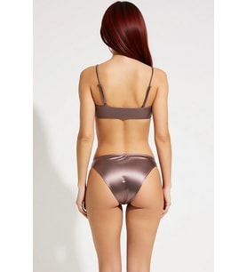 Kadın Bikini Takımı Bralette Üst Slip Alt Balensiz Düşük Bel Düz Desen Parlak Örme Kumaş Kolsuz