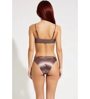 Kadın Bikini Takımı Bralette Üst Slip Alt Balensiz Düşük Bel Düz Desen Parlak Örme Kumaş Kolsuz