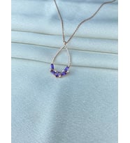 925 Ayar Gümüş Büyük Boy Mor Taşlı Damla Kolye