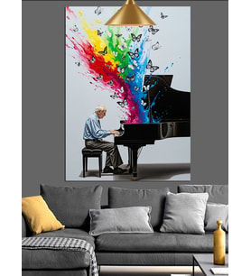 Renkli Piyano Notaları Sanatı Dekoratif Kanvas - Mdf Ahşap Tablo