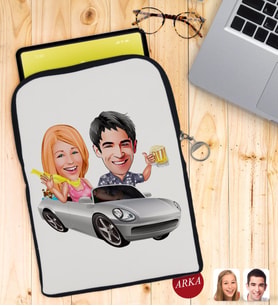 BK Gift Kişiye Özel Sevgililer Karikatürlü Taşınabilir Koruyucu Tablet Kılıfı & Organizer Çanta - Siyah-53