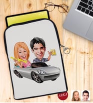 BK Gift Kişiye Özel Sevgililer Karikatürlü Taşınabilir Koruyucu Tablet Kılıfı & Organizer Çanta - Siyah-53
