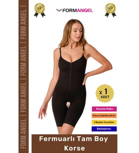 #Korse Vücut Şekillendiren Toparlayıcı Özel Bölgesi Açık Kaymaz Fermuarlı Tam Boy Korse - 1 Adet (Siyah)