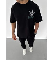 Erkek Baskılı T-Shirt Kısa Kol Bisiklet Yaka Regular Fit Rahat Kalıp Günlük Tişört - Siyah