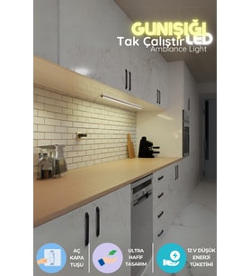 Şerit LED Mutfak tezgah altı led ışık bar aç kapa günışığı yapışkanlı 1 metre - lambader gun5