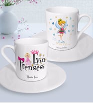 BK Gift Kişiye Özel Anneler Günü Temalı Evin Prensesi ve Evin Perisi Tasarımlı İkili Türk Kahvesi Fincanı Seti-1 (Beyaz)
