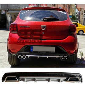 Dacia Sandero Difüzör Arka Tampon Eki 2 Egzoz Çıkışlı Gri Lüx Tip