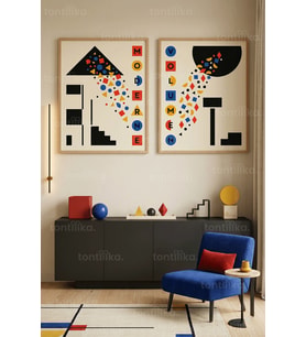 Modern Geometri Minimalist 2'li Ahşap Çerçeveli Tablo Seti