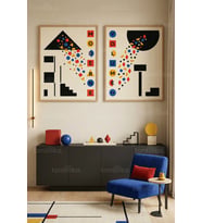 Modern Geometri Minimalist 2'li Ahşap Çerçeveli Tablo Seti