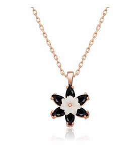 Gümüş Rose Siyah Lotus Çiçeği Kolye