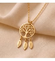 Kişiye Özel 925 Ayar Gümüş Hayat Ağacı Çoklu İsim Kolye (Gold)
