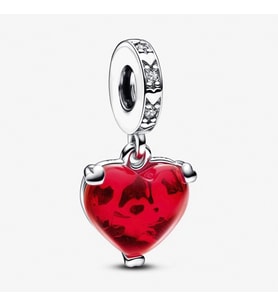 Nur Silver Minnie Mouse Öpücük Kırmızı Murano Cam Sallantılı Gümüş Charm NUR-CM00390