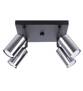RİOLIGHT MODERN SİYAH GÖVDE KROM HAREKETLİ BAŞLIK 4XGU10 KARE TABAN LED SPOT LED AVİZE (AMPUL DAHİL)