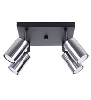 RİOLIGHT MODERN SİYAH GÖVDE KROM HAREKETLİ BAŞLIK 4XGU10 KARE TABAN LED SPOT LED AVİZE (AMPUL DAHİL)