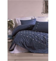 Cotton Box Brode Nakışlı Ranforce Çift Kişilik Nevresim Takım  Gına Lacivert
