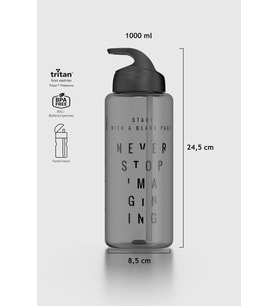 Renga Moly Yazı Desenli 1000 ml Pipetli Tritan Matara 912139 Fuşya (Siyah)