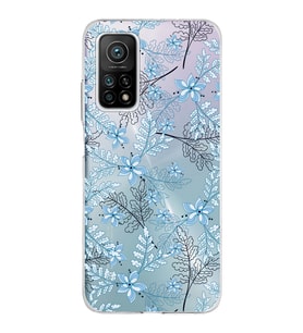 Xiaomi Mi 10 T Pro Uyumlu Kapak Floral Mavi Tasarımlı Şeffaf Silikon Kılıf