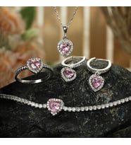 925 Ayar Gümüş Pembe Kalp Tasarımlı Pandora Tarz Kadın Set So0016