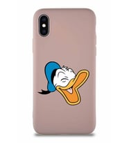 Apple iPhone X Soft Premier Kapak Donald Duck-E Tasarımlı Silikon Kılıf - Pudra (Şeffaf)