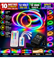 10M 12V 12mm 120 Ledli İç Mekan Pixel Cob Led 8A Laptop Adaptör SP611 Çift Çıkışlı Pixel Kumandalı S