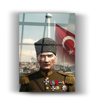 Mustafa Kemal Atatürk İstanbul Cam Tablo - Renkli - Ev - Ofis Ve Okul Duvar Dekoru - Hediyelik - Büyük Tablo - Hediye - Ev & Yaşam (Kırmızı)