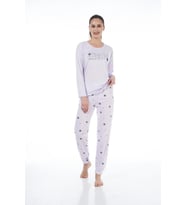 Estiva Desenli Uzun Kol Viskon Bayan Pijama Takım (Lila)
