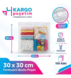 Fermuarlı Kargo Poşeti 30x30cm 100 Adet 130 Mikron Orta Boy Kalın Buzlu