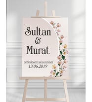 Söz Nişan Düğün İçin 50x70 Karşılama Panosu - Çiçek Tasarımlı 005