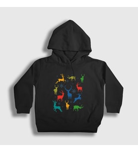 Presmono Unisex Çocuk Siyah Deers Geyikler Yılbaşı Kapüşonlu Sweatshirt 269472tt