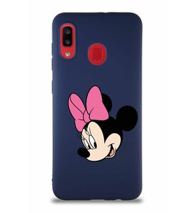 Samsung Galaxy A20 Soft Premier Kapak Minnie Mouse-B Tasarımlı Silikon Kılıf - Lacivert (Şeffaf)