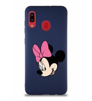 Samsung Galaxy A20 Soft Premier Kapak Minnie Mouse-B Tasarımlı Silikon Kılıf - Lacivert (Şeffaf)